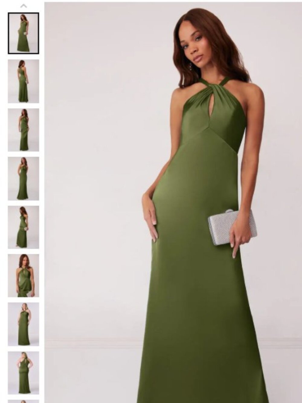 Azazie Barbie 1006 Olive Stretch Satin Sheath Dress